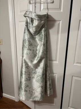 ALFRED SUNG Light Sage and Ivory Strapless Dress
